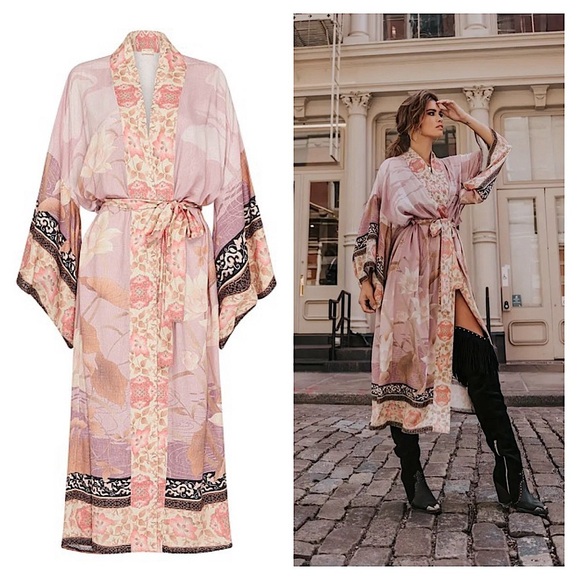 NIP-Gypsy Cherry Blossom Maxi Kimono Dusty - Picture 1 of 6